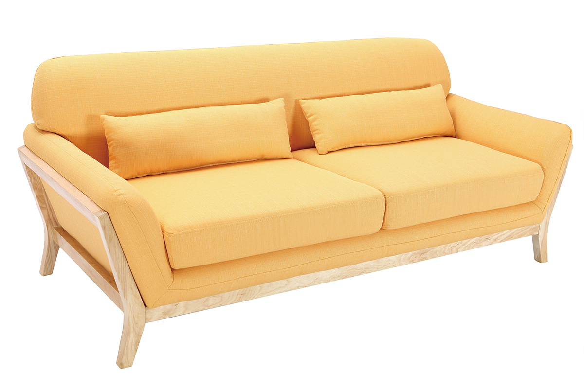 Canap� scandinave 3 places jaune pieds bois YOKO