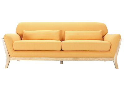 Canap&eacute; scandinave 3 places jaune pieds bois YOKO