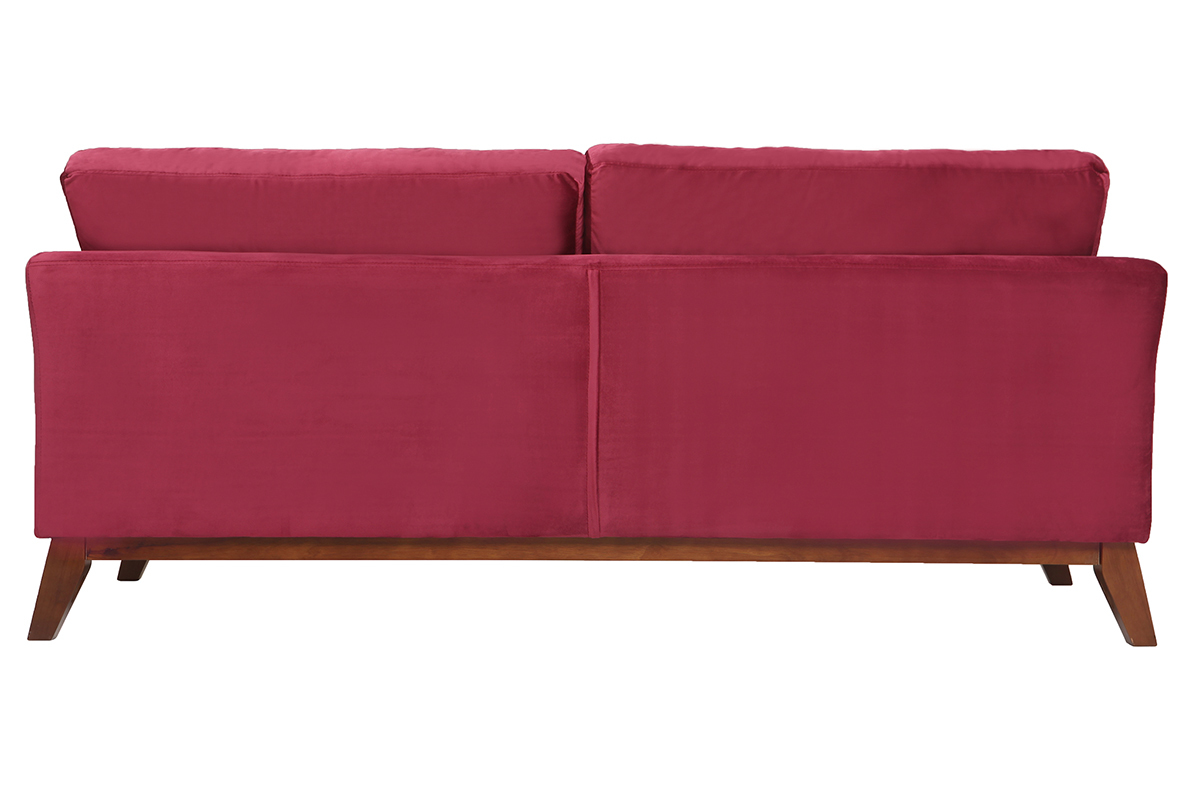 Canap� scandinave 3 places velours bordeaux pieds bois OSLO