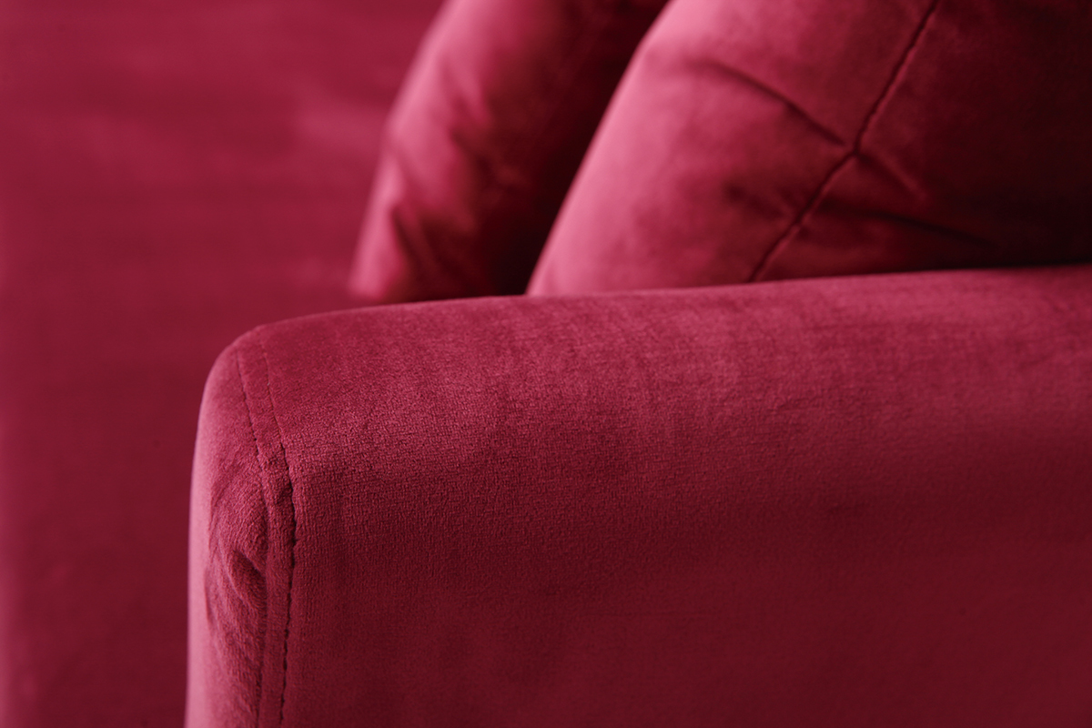 Canap� scandinave 3 places velours bordeaux pieds bois OSLO