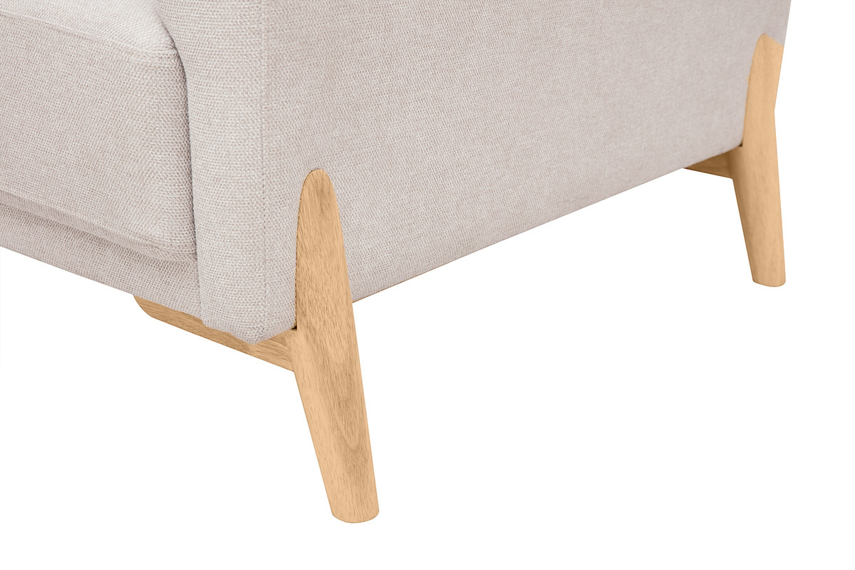 Canap scandinave 4 places en tissu effet velours textur beige et bois clair SINDRO