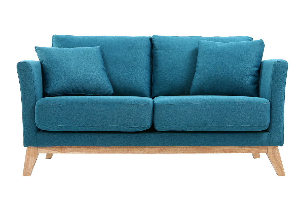 Canap scandinave dhoussable 2 places en tissu bleu canard et bois clair OSLO