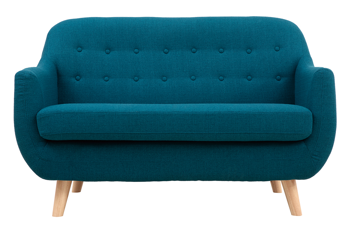 Canap scandinave dhoussable 2 places en tissu bleu canard et bois clair YNOK