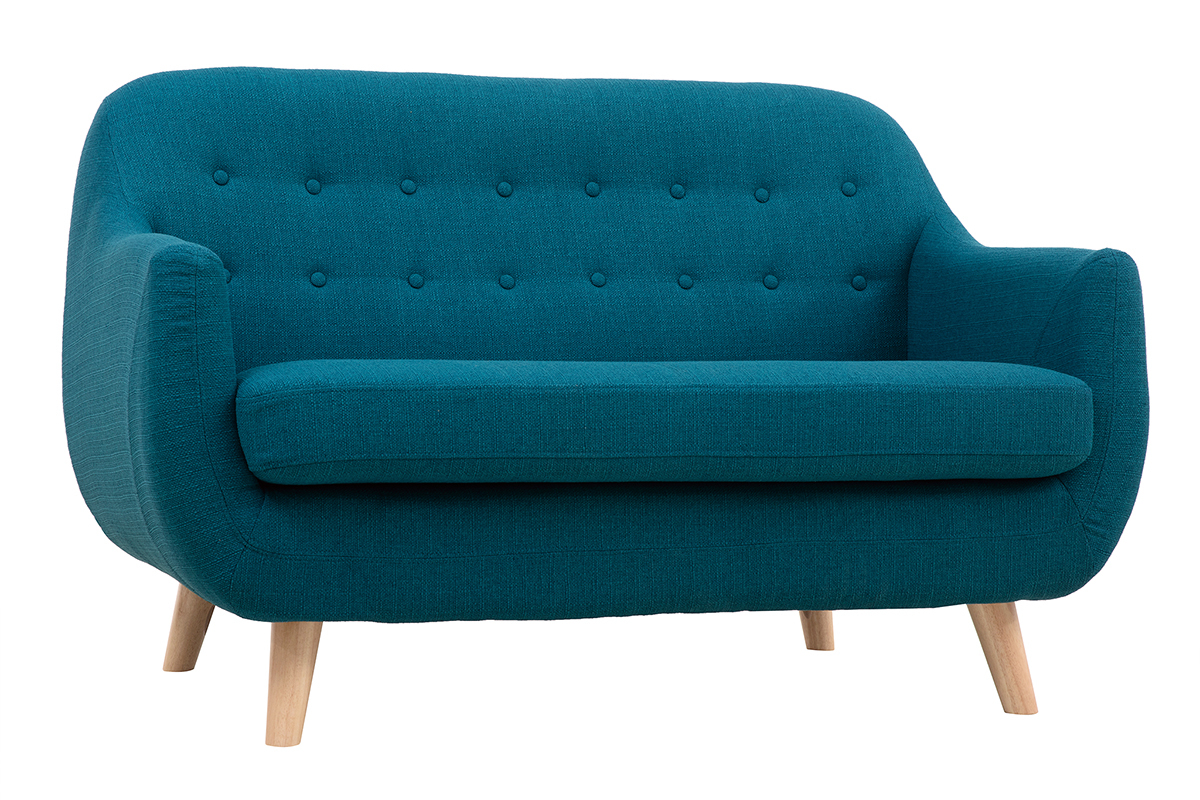 Canap scandinave dhoussable 2 places en tissu bleu canard et bois clair YNOK