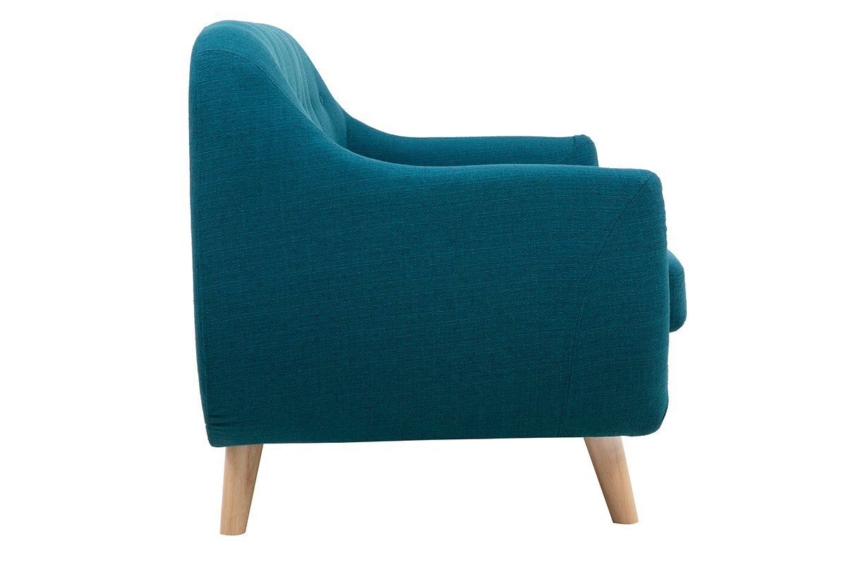 Canap scandinave dhoussable 2 places en tissu bleu canard et bois clair YNOK