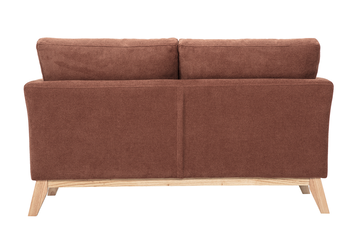 Canap� scandinave d�houssable 2 places en tissu chenille terre br�l�e et bois clair OSLO