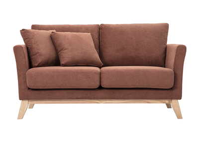 Canap&eacute; scandinave d&eacute;houssable 2 places en tissu chenille terre br&ucirc;l&eacute;e et bois clair OSLO