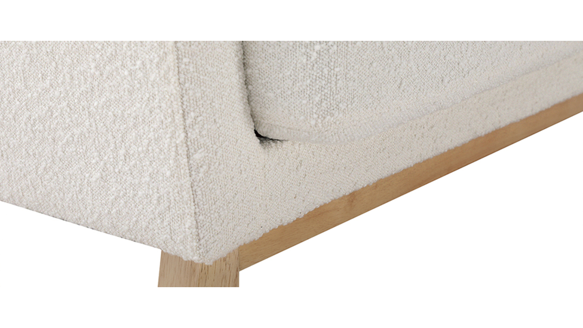 Canap scandinave dhoussable 2 places en tissu effet laine boucle blanc cass et bois clair OSLO