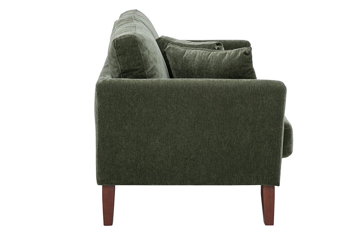 Canap� scandinave d�houssable 2 places en tissu effet velours vert kaki et bois fonc� OSLO