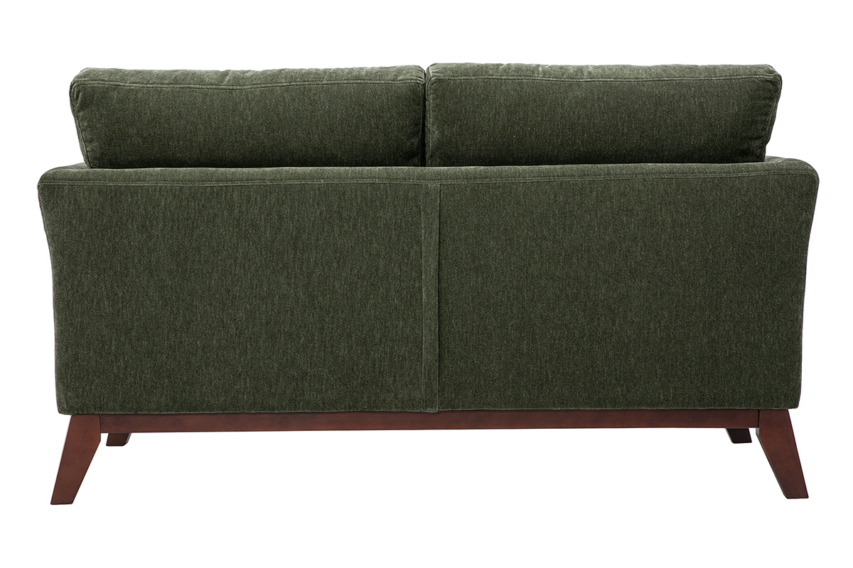 Canap� scandinave d�houssable 2 places en tissu effet velours vert kaki et bois fonc� OSLO