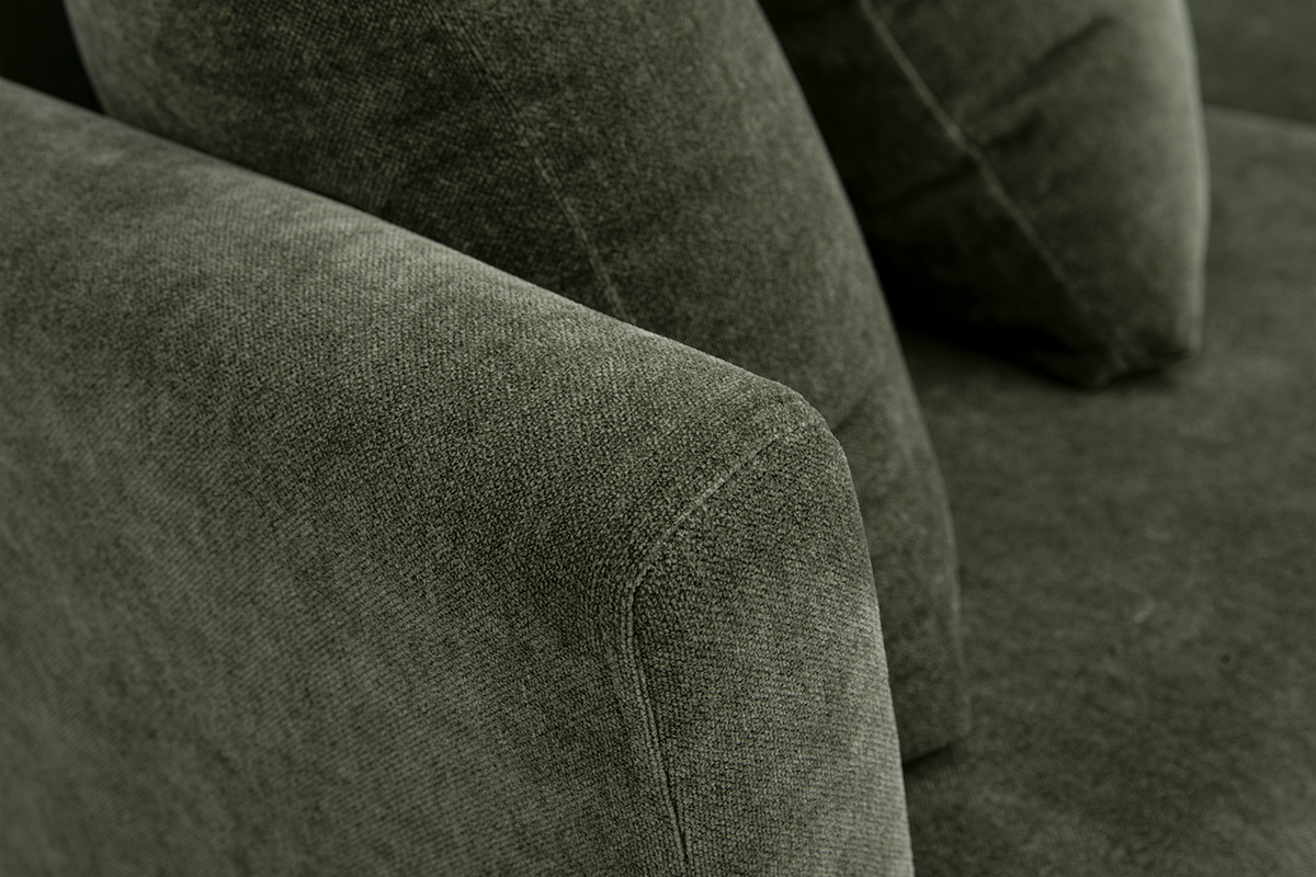 Canap� scandinave d�houssable 2 places en tissu effet velours vert kaki et bois fonc� OSLO
