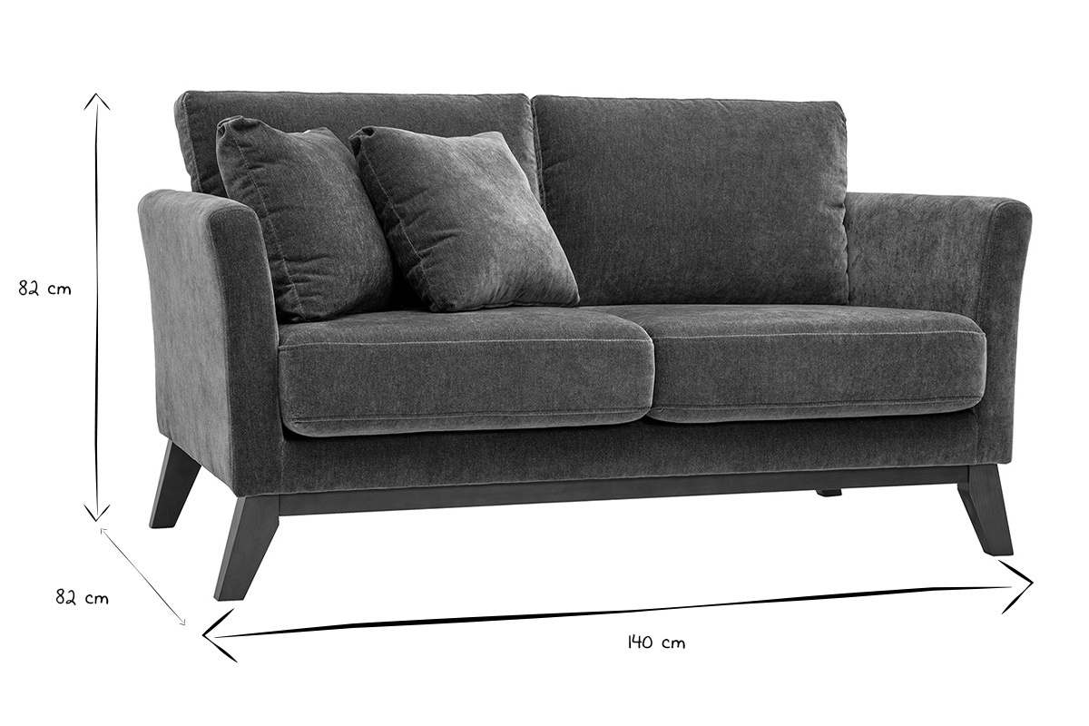 Canap� scandinave d�houssable 2 places en tissu effet velours vert kaki et bois fonc� OSLO