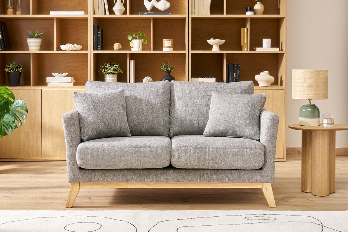 Canap scandinave dhoussable 2 places en tissu gris clair et bois clair OSLO