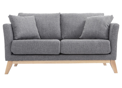 Canapé scandinave déhoussable 2 places en tissu gris clair et bois clair OSLO