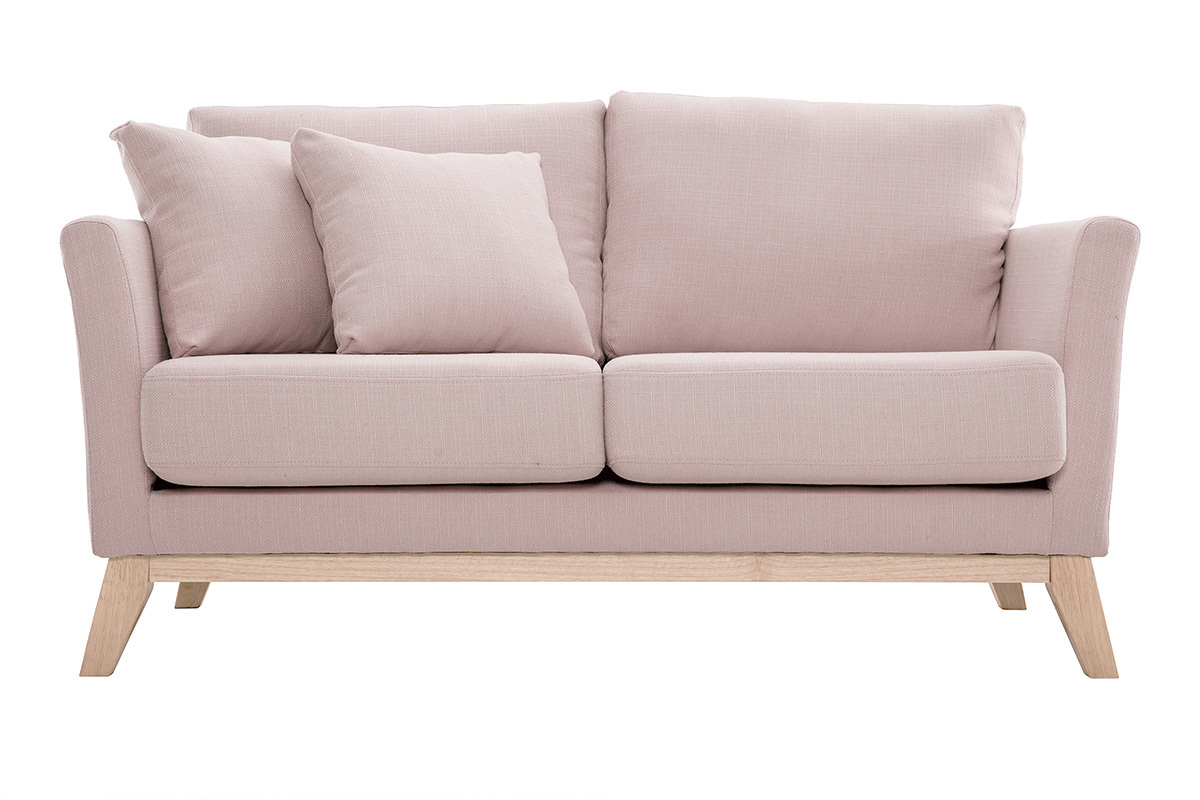 Canap scandinave dhoussable 2 places en tissu rose et bois clair OSLO