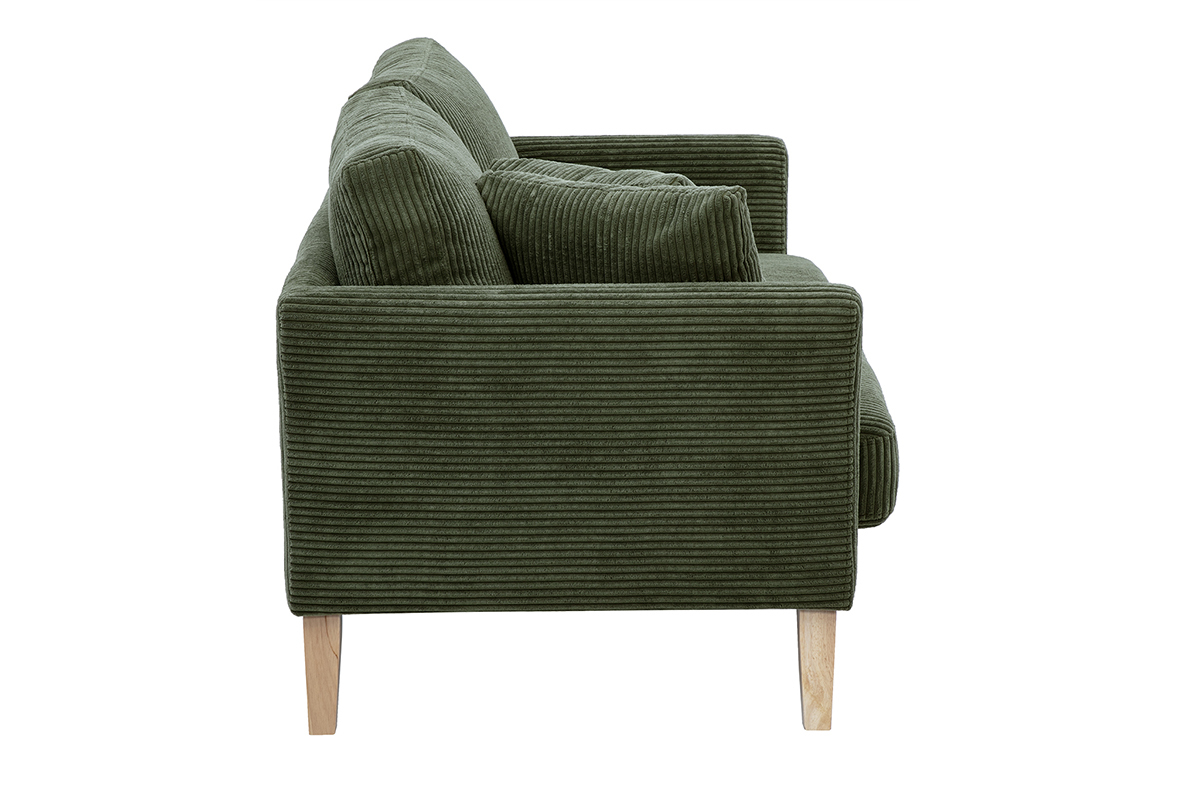 Canap scandinave dhoussable 2 places en tissu velours ctel vert kaki et bois clair OSLO