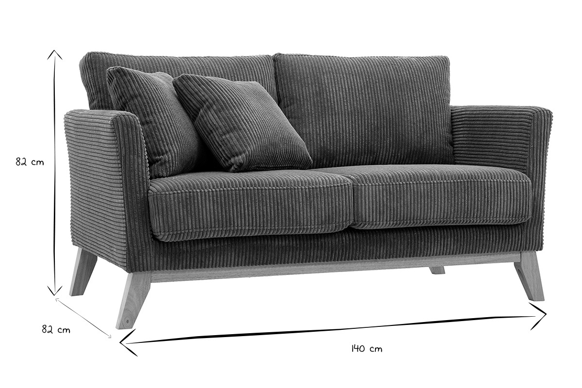 Canap scandinave dhoussable 2 places en tissu velours ctel vert kaki et bois clair OSLO