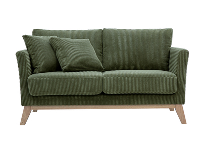 Canapé scandinave déhoussable 2 places en tissu velours côtelé vert kaki et bois clair OSLO