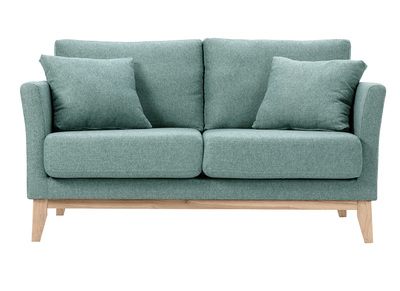 Canapé scandinave déhoussable 2 places en tissu vert de gris et bois clair OSLO