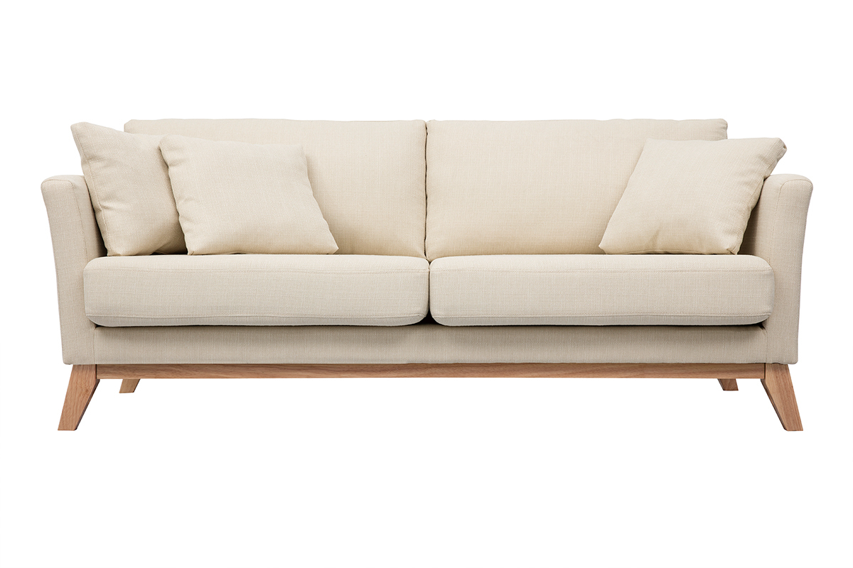 Canap scandinave dhoussable 3 places en tissu beige et bois clair OSLO