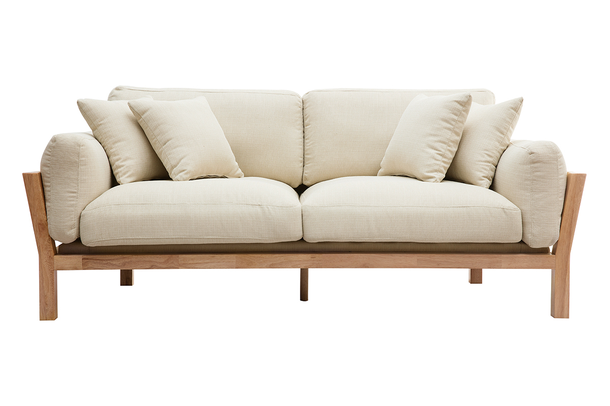 Canap scandinave dhoussable 3 places en tissu blanc crme et bois clair KYO