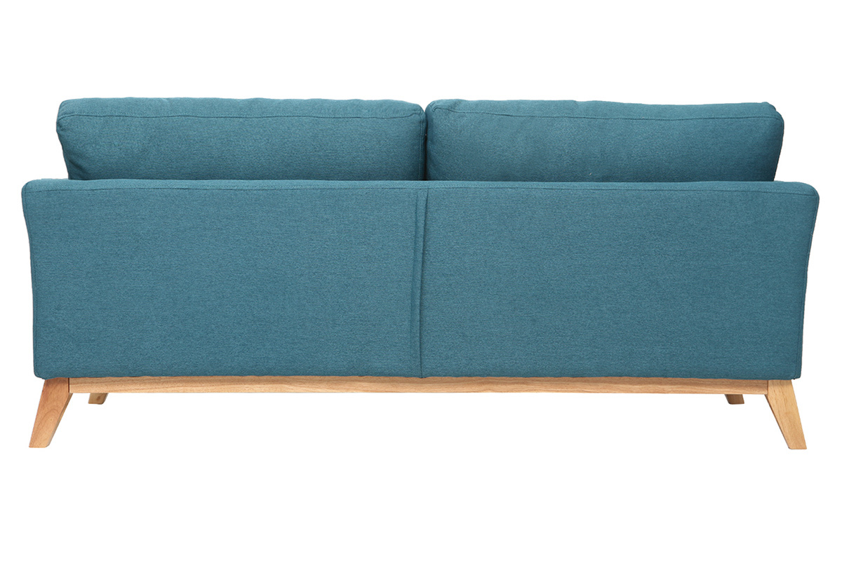 Canap scandinave dhoussable 3 places en tissu bleu canard et bois clair OSLO
