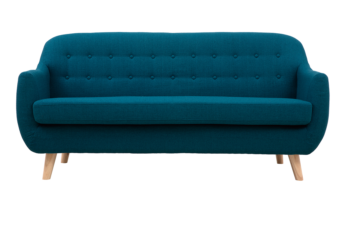 Canap scandinave dhoussable 3 places en tissu bleu canard et bois clair YNOK