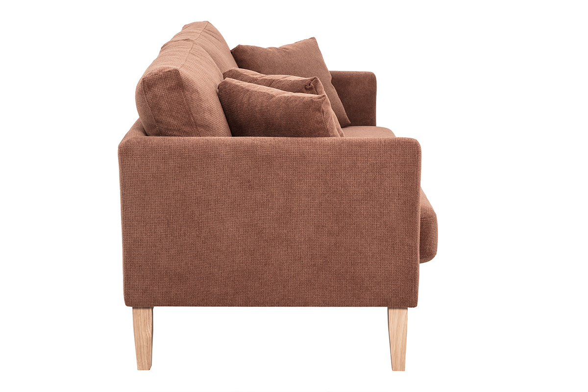 Canap� scandinave d�houssable 3 places en tissu chenille terre br�l�e et bois clair OSLO