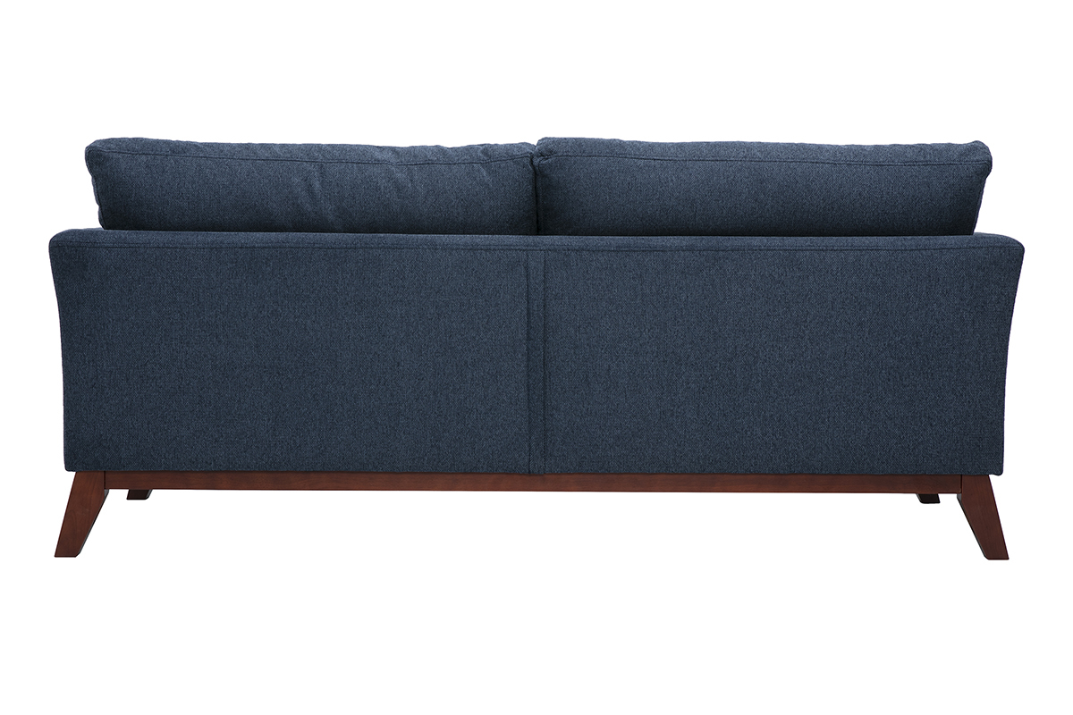 Canap� scandinave d�houssable 3 places en tissu effet velours textur� bleu fonc� et bois fonc� OSLO