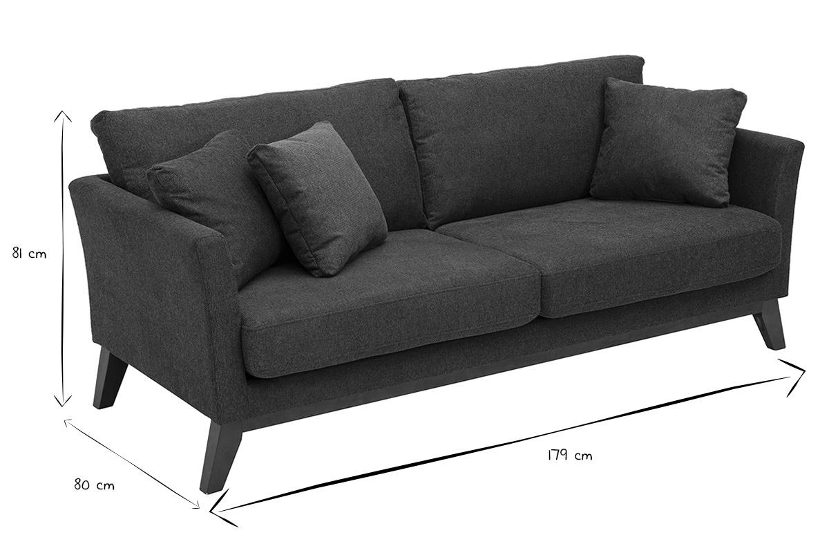 Canap� scandinave d�houssable 3 places en tissu effet velours textur� bleu fonc� et bois fonc� OSLO