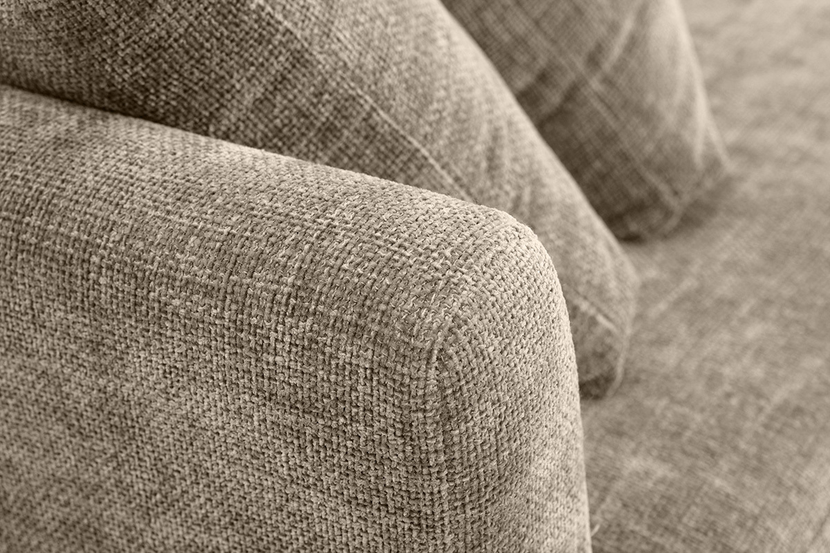 Canap scandinave dhoussable 3 places en tissu effet velours textur taupe et bois clair OSLO