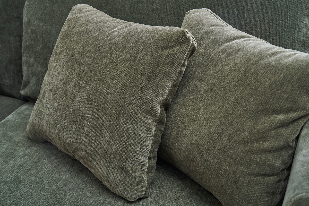 Canap scandinave dhoussable 3 places en tissu effet velours vert kaki et bois clair OSLO