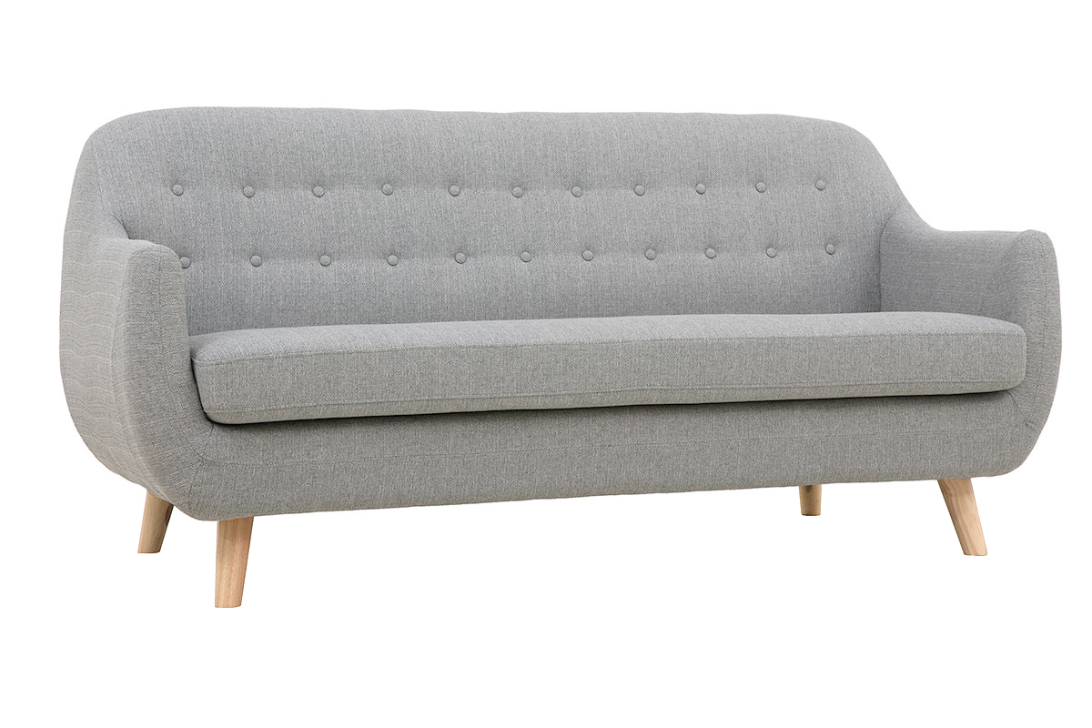 Canap scandinave dhoussable 3 places en tissu gris clair et bois clair YNOK