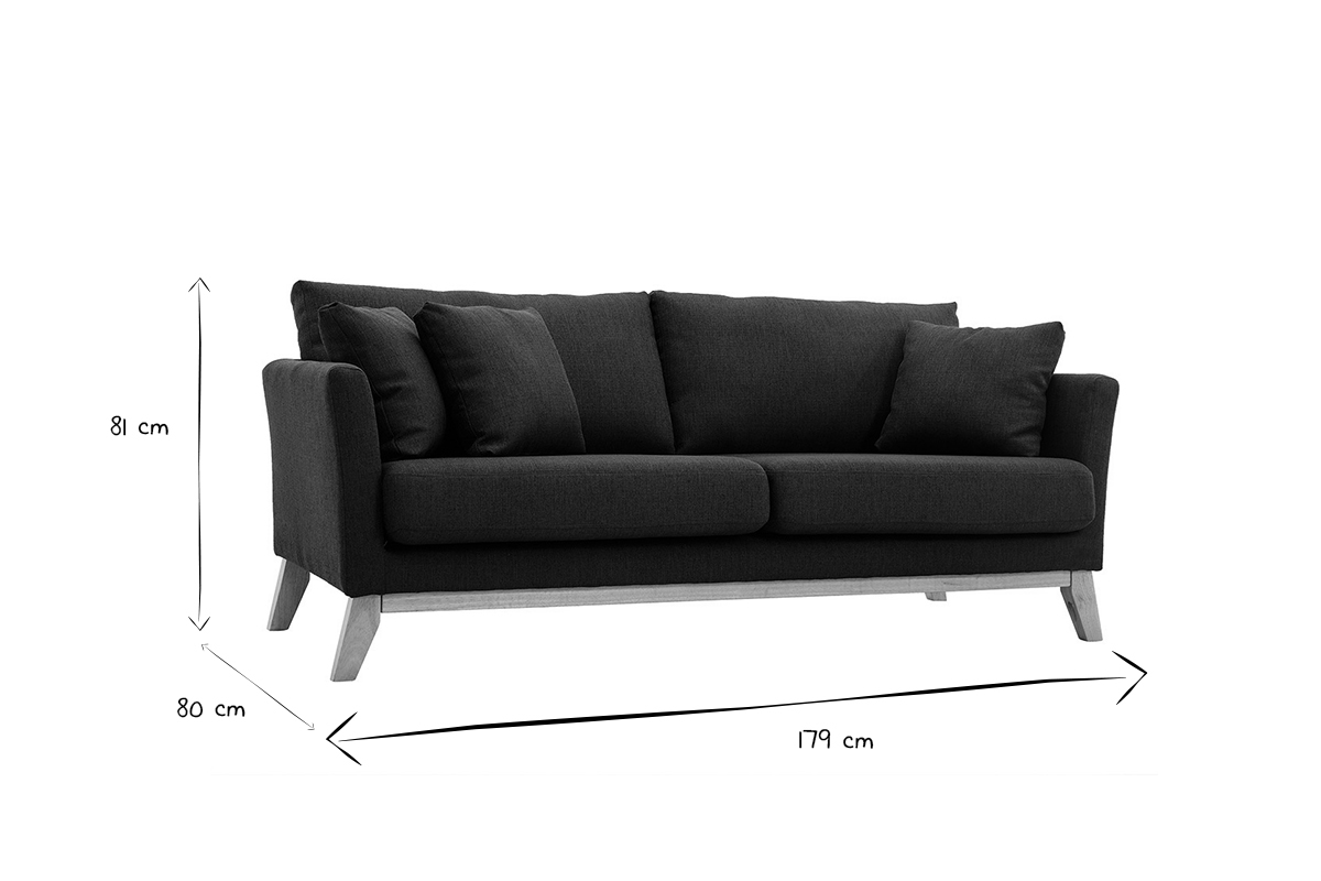 Canap scandinave dhoussable 3 places en tissu gris fonc et bois clair OSLO