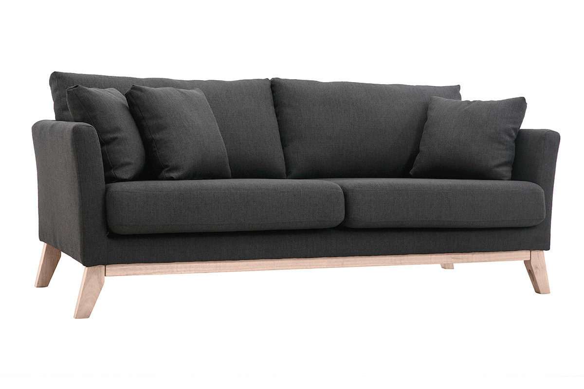 Canap scandinave dhoussable 3 places en tissu gris fonc et bois clair OSLO