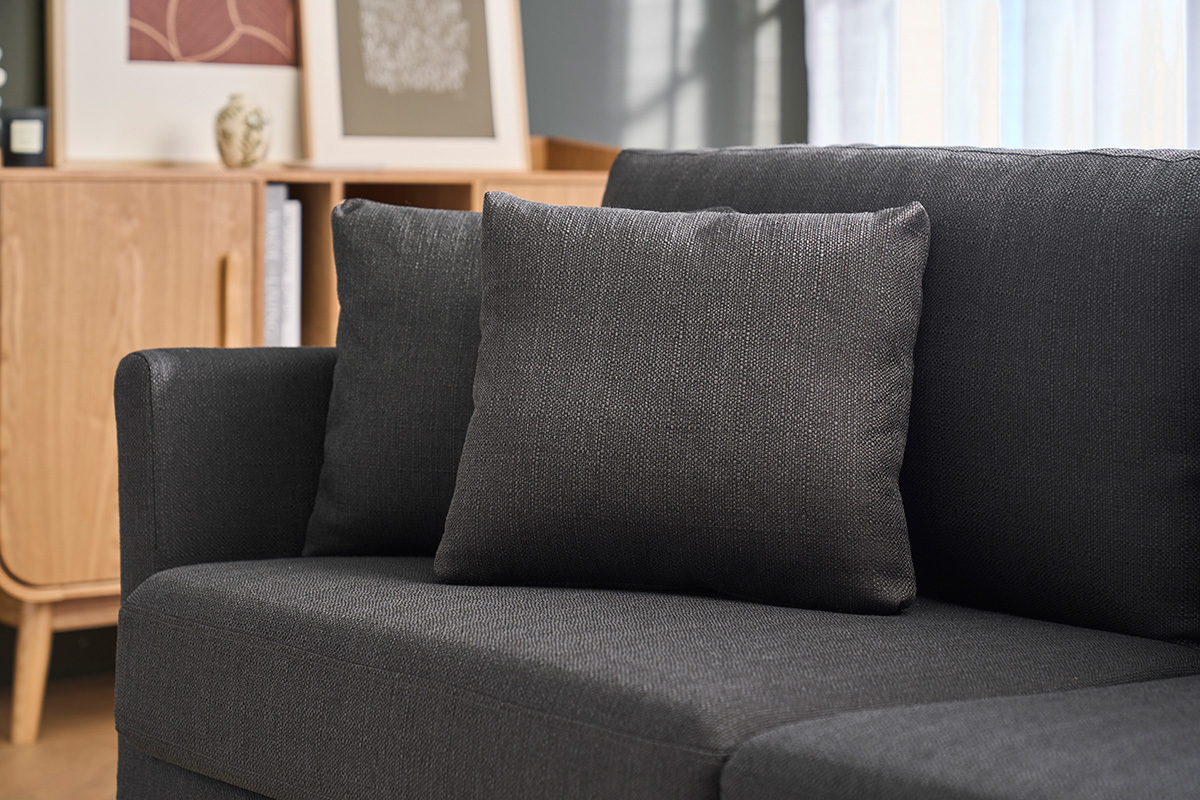Canap� scandinave d�houssable 3 places en tissu gris fonc� et bois clair OSLO