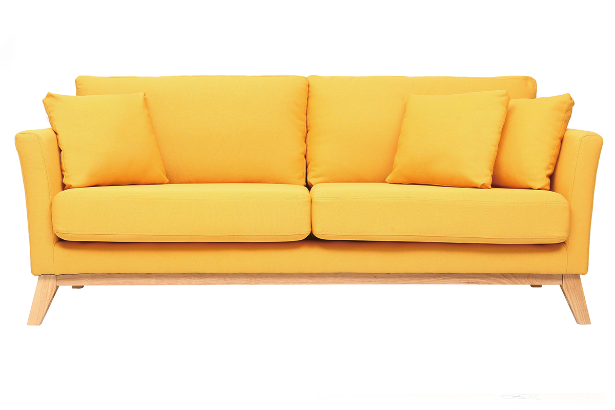 Canap� scandinave d�houssable 3 places en tissu jaune et bois clair OSLO