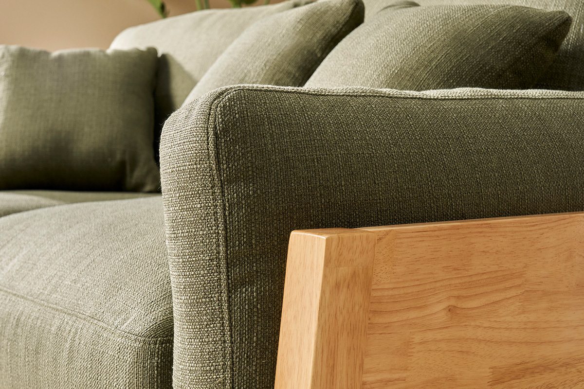 Canap scandinave dhoussable 3 places en tissu kaki et bois clair KYO
