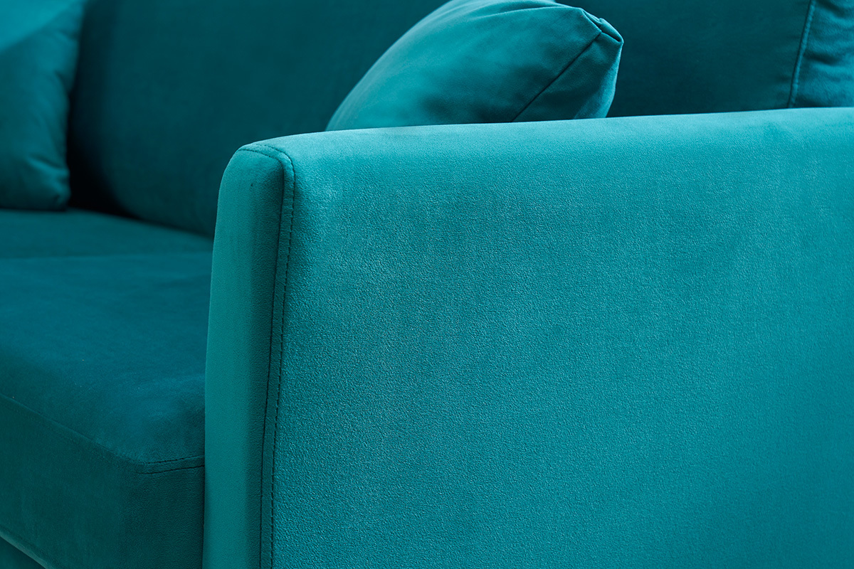 Canap scandinave dhoussable 3 places en tissu velours bleu ptrole et bois clair OSLO