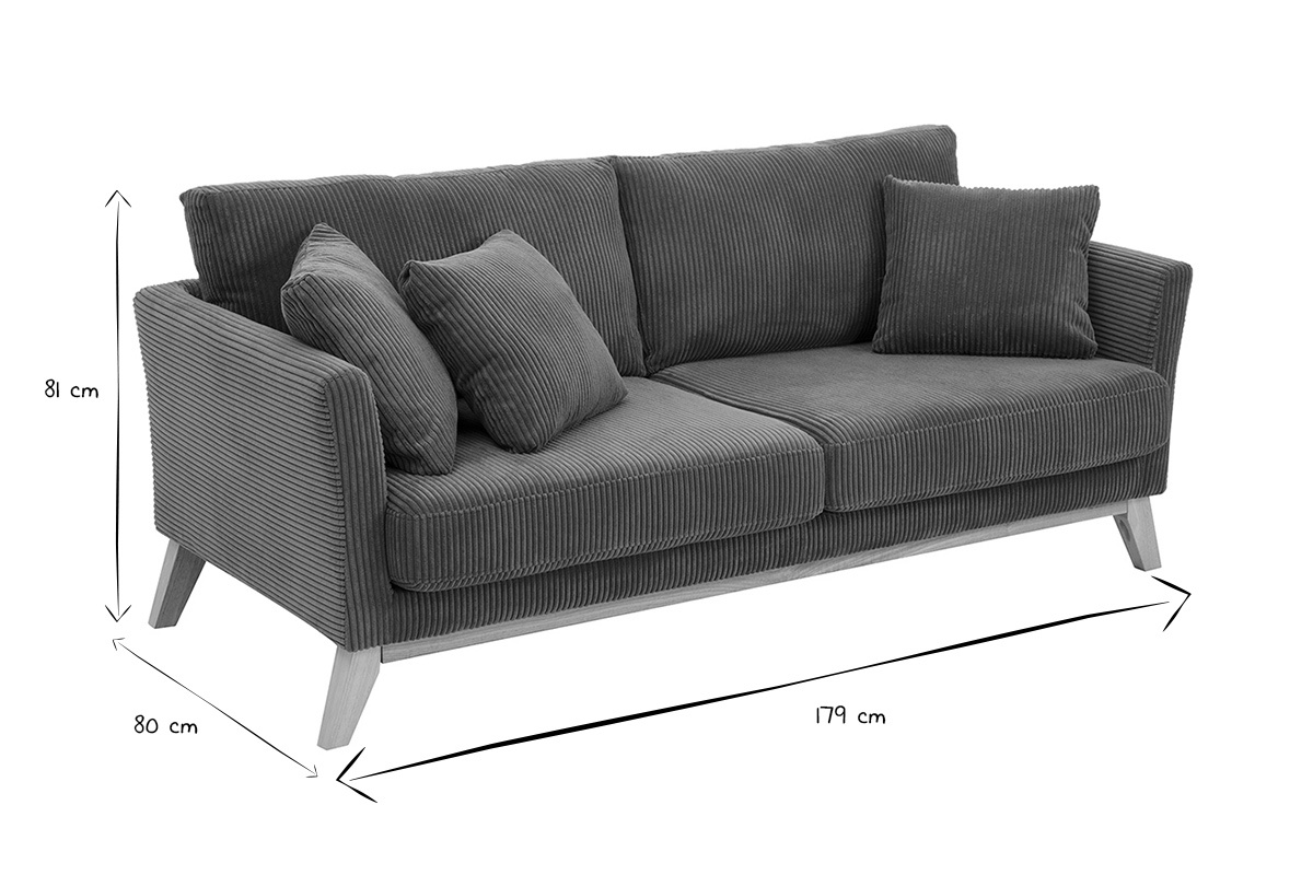 Canap scandinave dhoussable 3 places en tissu velours ctel vert kaki et bois clair OSLO