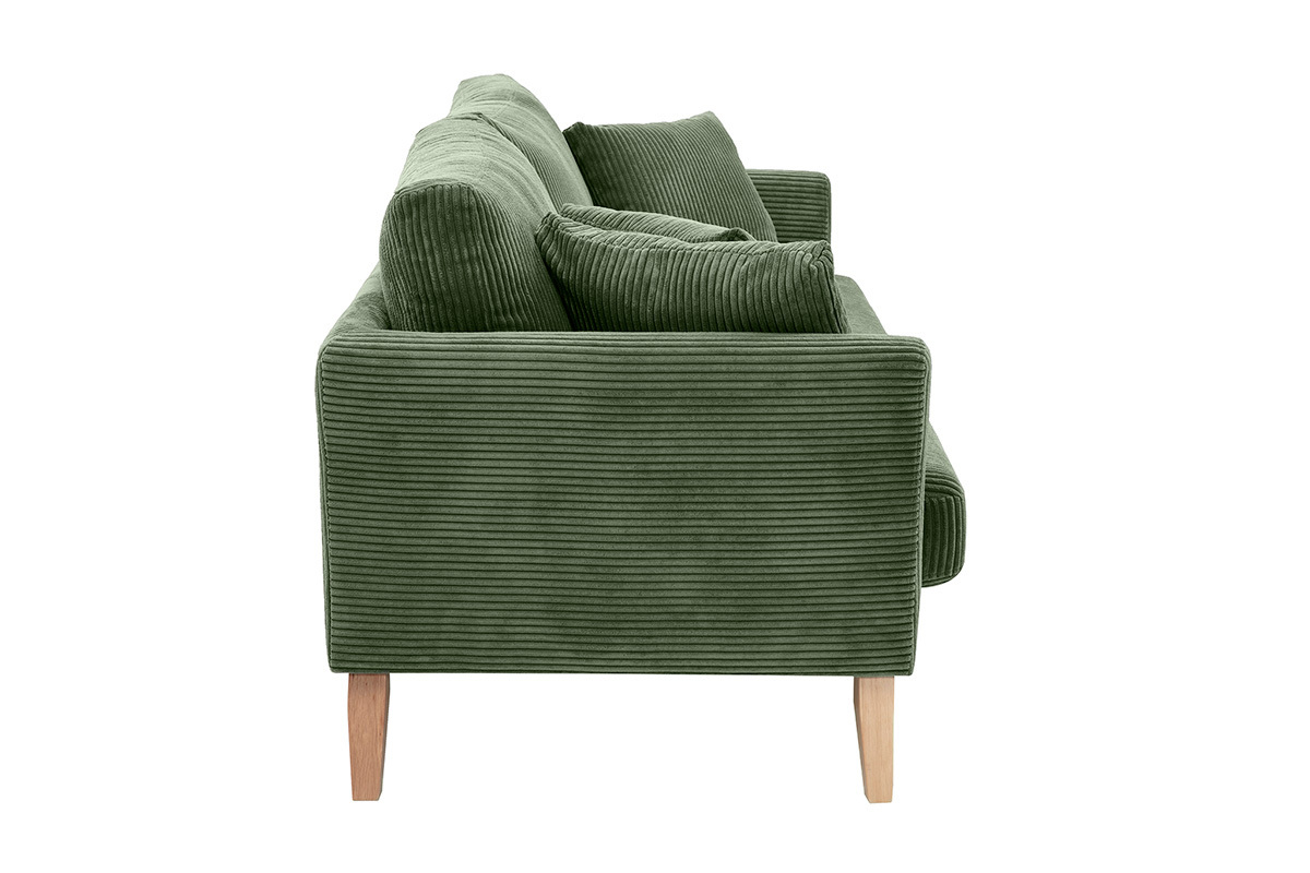 Canap scandinave dhoussable 3 places en tissu velours ctel vert kaki et bois clair OSLO