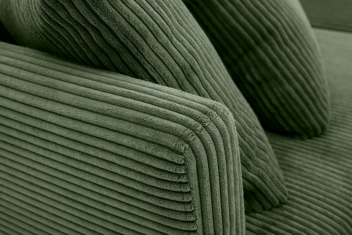 Canap scandinave dhoussable 3 places en tissu velours ctel vert kaki et bois clair OSLO