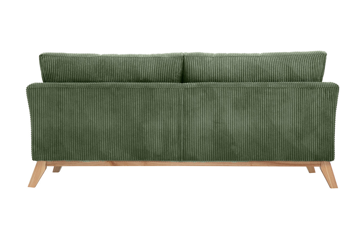 Canap scandinave dhoussable 3 places en tissu velours ctel vert kaki et bois clair OSLO