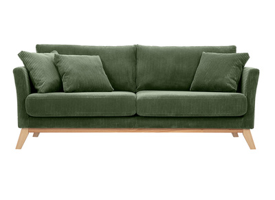 Canapé scandinave déhoussable 3 places en tissu velours côtelé vert kaki et bois clair OSLO
