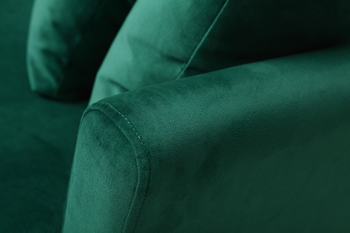 Canap scandinave dhoussable 3 places en tissu velours vert meraude et bois clair OSLO