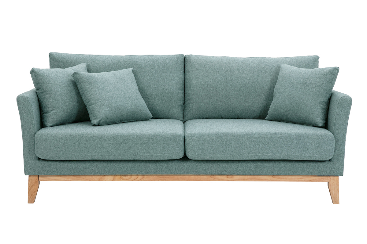 Canap scandinave dhoussable 3 places en tissu vert de gris et bois clair OSLO
