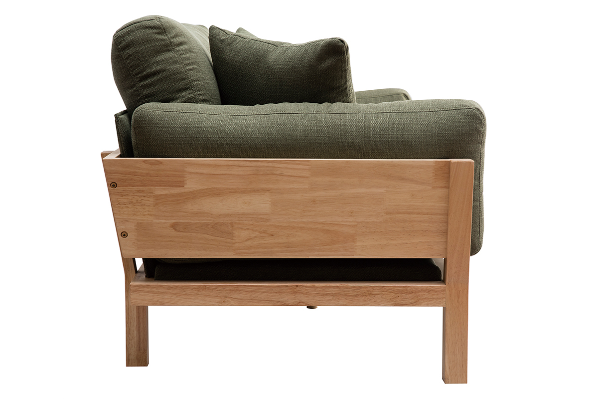Canap scandinave dhoussable 3 places en tissu vert kaki et bois clair KYO
