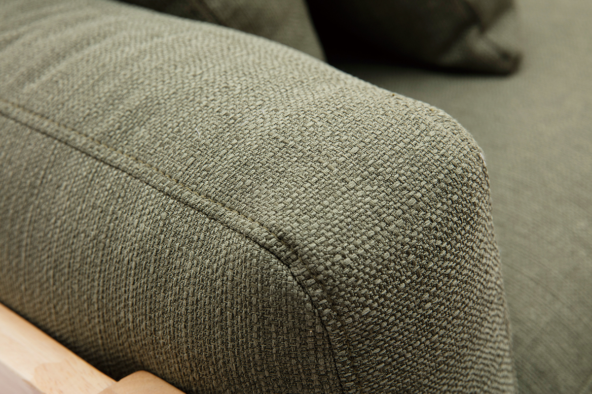 Canap scandinave dhoussable 3 places en tissu vert kaki et bois clair KYO