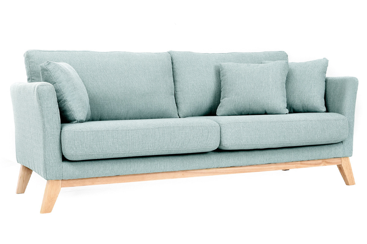 Canap scandinave dhoussable 3 places en tissu vert lagon et bois clair OSLO