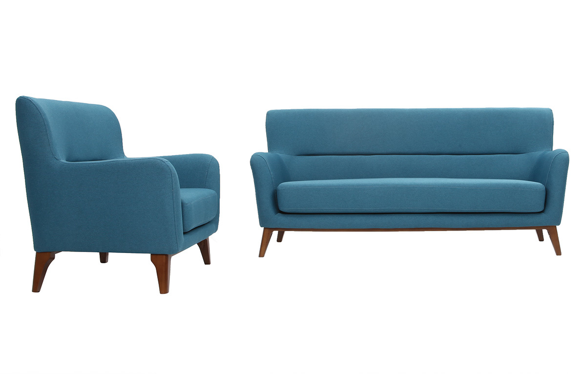 Canap vintage 3 places bleu canard MARKUS